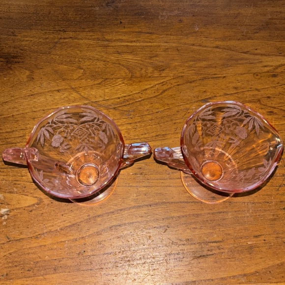 Vintage Cambridge Decagon Rosalie pattern pink depression glass sugar & creamer - Picture 3 of 9